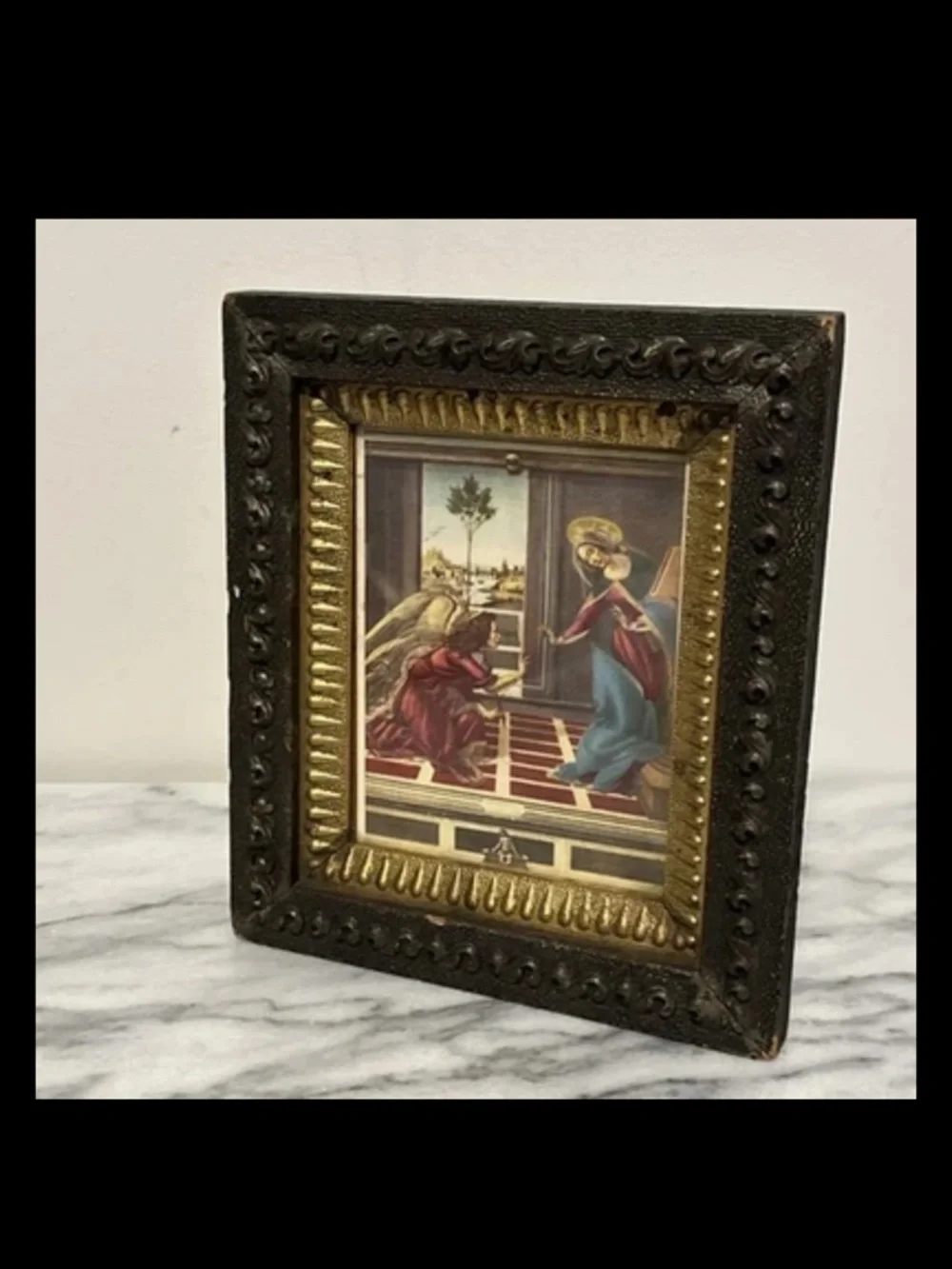 Antique Cestello Annunciation, by Sandro Botticelli Print Framed Carved Wood
